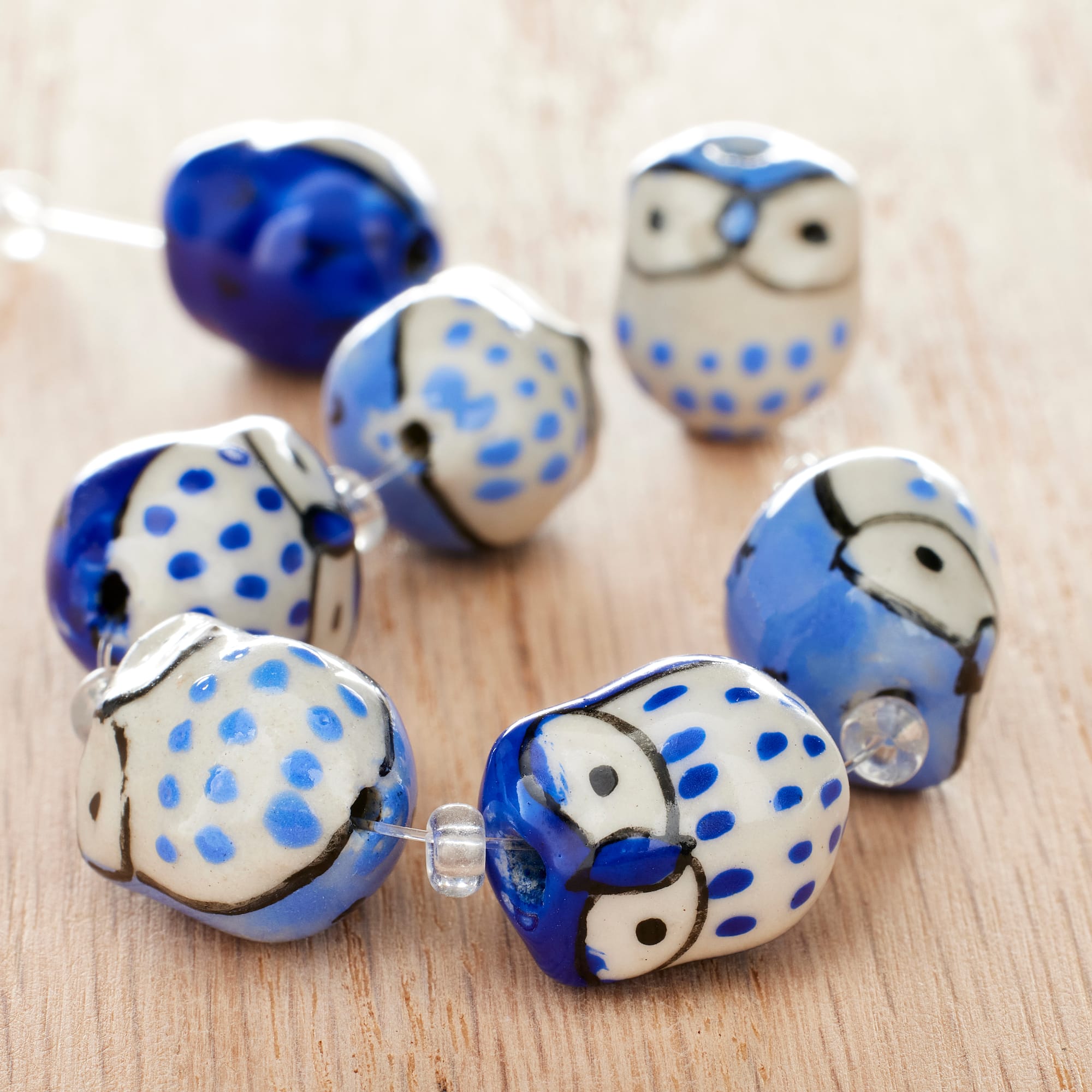 Blue Mix Ceramic Owl Beads, 15mm by Bead Landing™